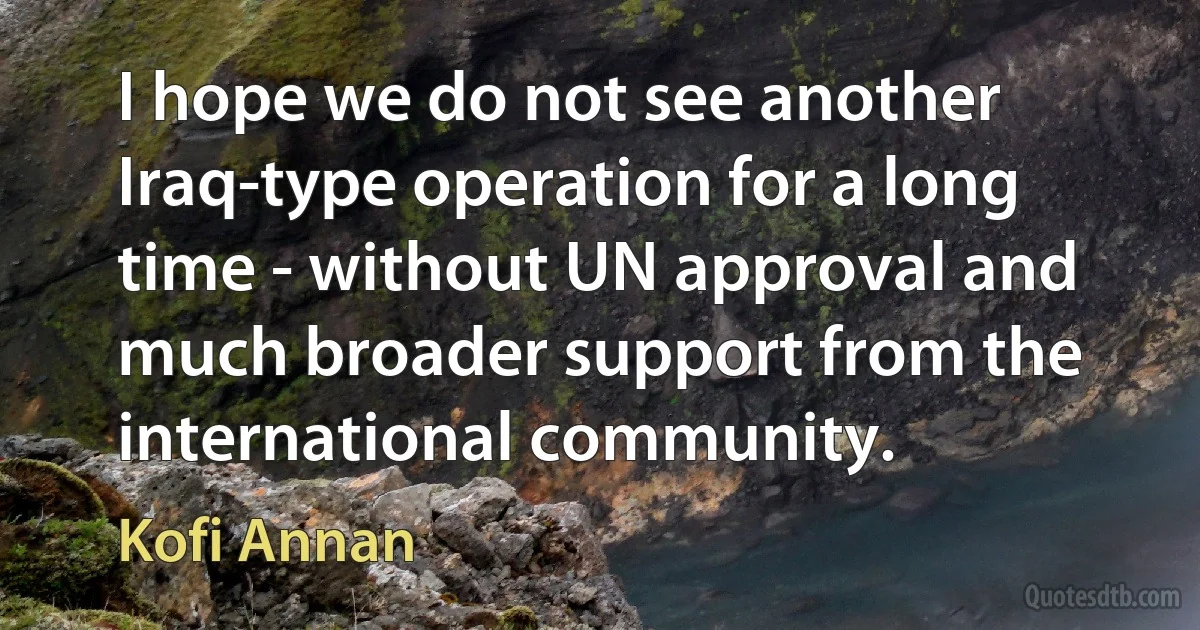 I hope we do not see another Iraq-type operation for a long time - without UN approval and much broader support from the international community. (Kofi Annan)