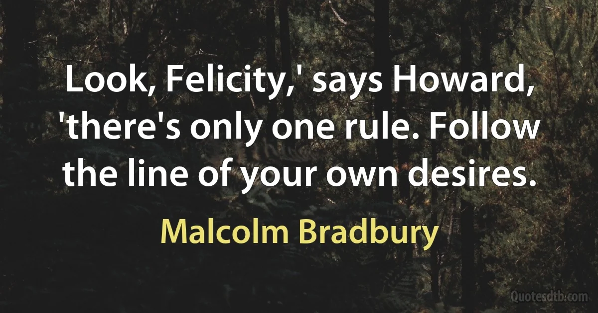 Look, Felicity,' says Howard, 'there's only one rule. Follow the line of your own desires. (Malcolm Bradbury)