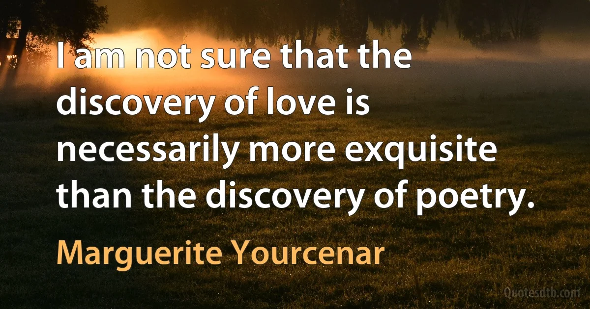 I am not sure that the discovery of love is necessarily more exquisite than the discovery of poetry. (Marguerite Yourcenar)