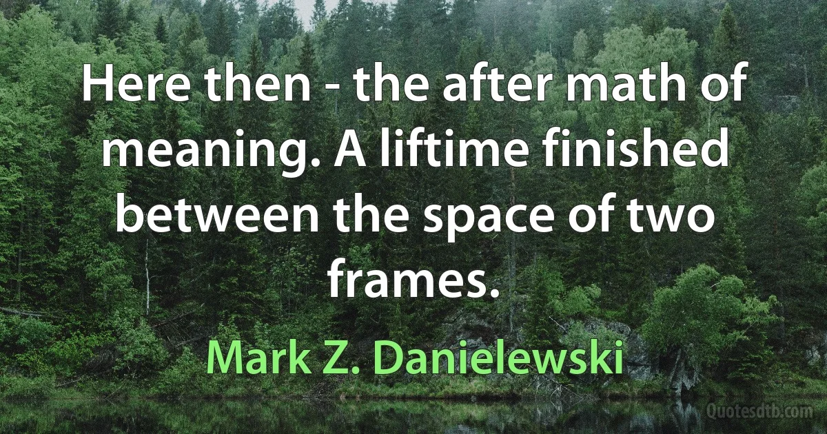 Here then - the after math of meaning. A liftime finished between the space of two frames. (Mark Z. Danielewski)