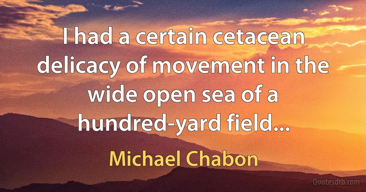 I had a certain cetacean delicacy of movement in the wide open sea of a hundred-yard field... (Michael Chabon)