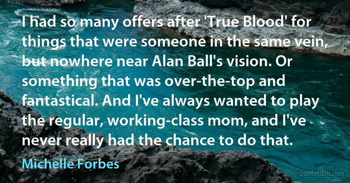 I had so many offers after 'True Blood' for things that were someone in the same vein, but nowhere near Alan Ball's vision. Or something that was over-the-top and fantastical. And I've always wanted to play the regular, working-class mom, and I've never really had the chance to do that. (Michelle Forbes)