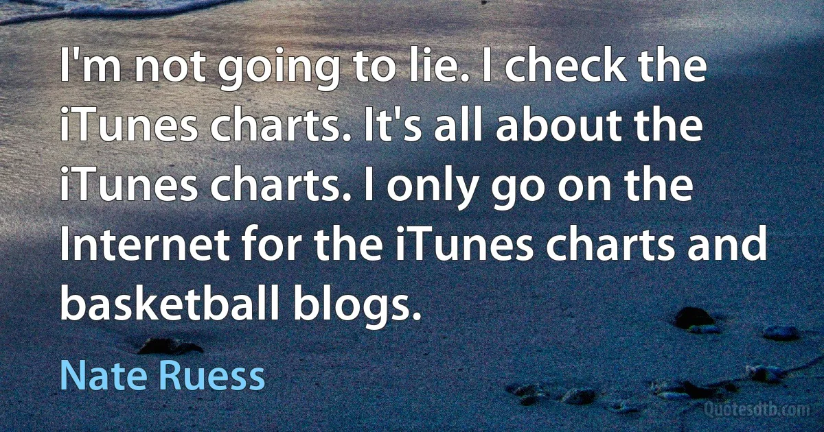 I'm not going to lie. I check the iTunes charts. It's all about the iTunes charts. I only go on the Internet for the iTunes charts and basketball blogs. (Nate Ruess)