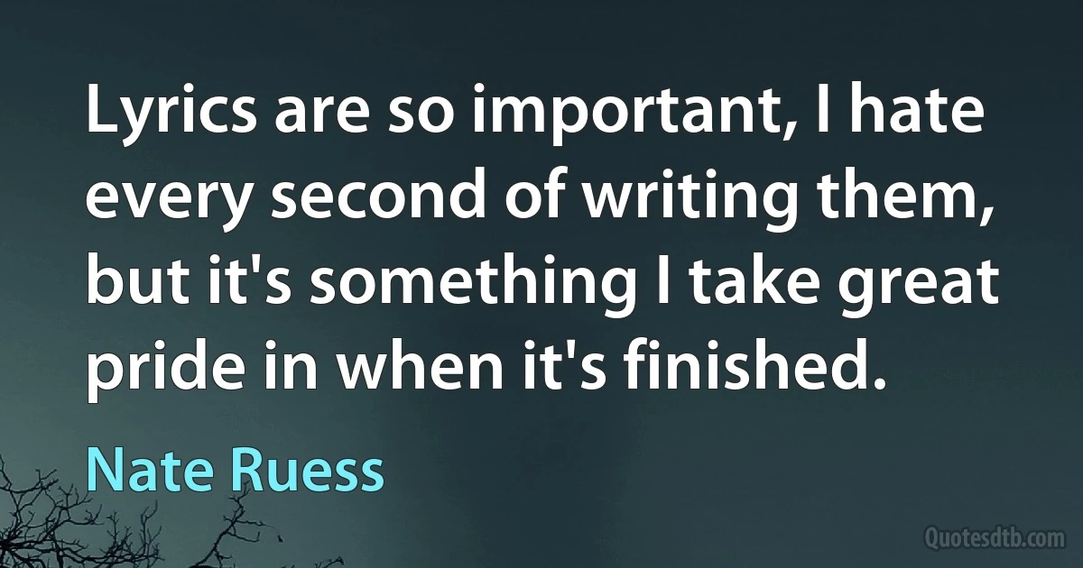 Lyrics are so important, I hate every second of writing them, but it's something I take great pride in when it's finished. (Nate Ruess)