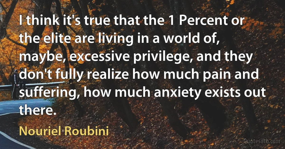 I think it's true that the 1 Percent or the elite are living in a world of, maybe, excessive privilege, and they don't fully realize how much pain and suffering, how much anxiety exists out there. (Nouriel Roubini)