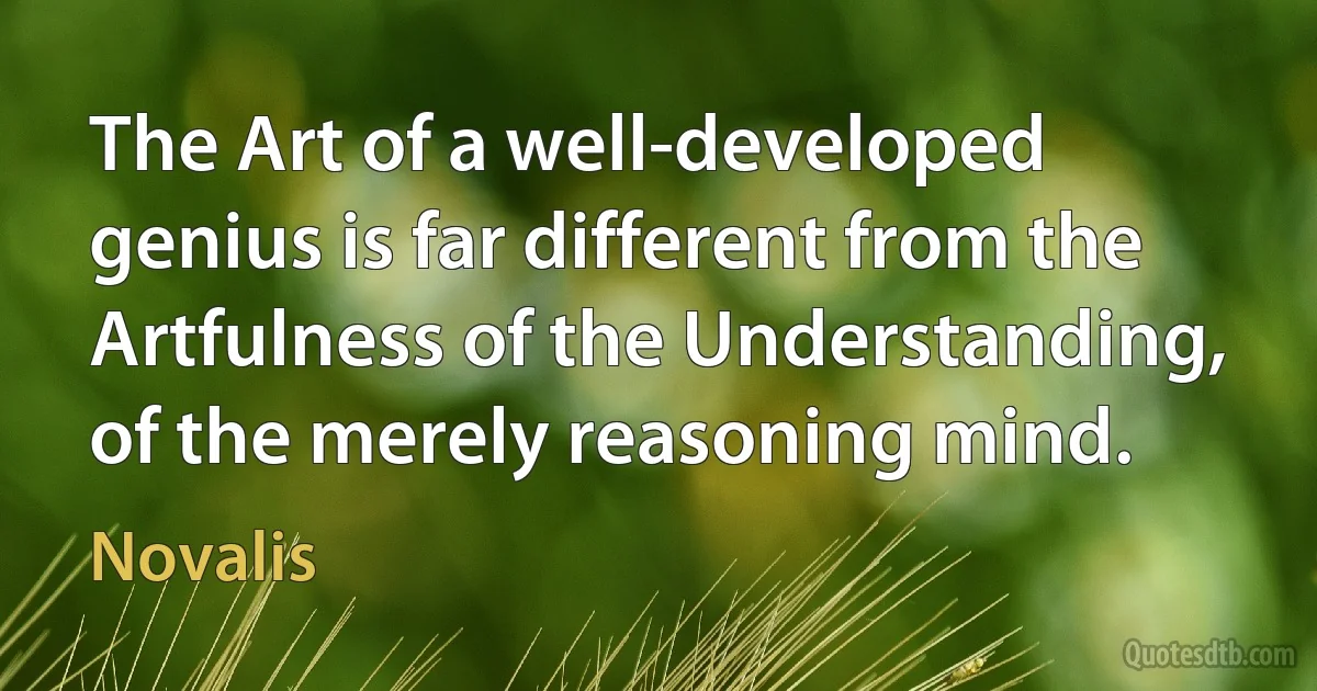 The Art of a well-developed genius is far different from the Artfulness of the Understanding, of the merely reasoning mind. (Novalis)