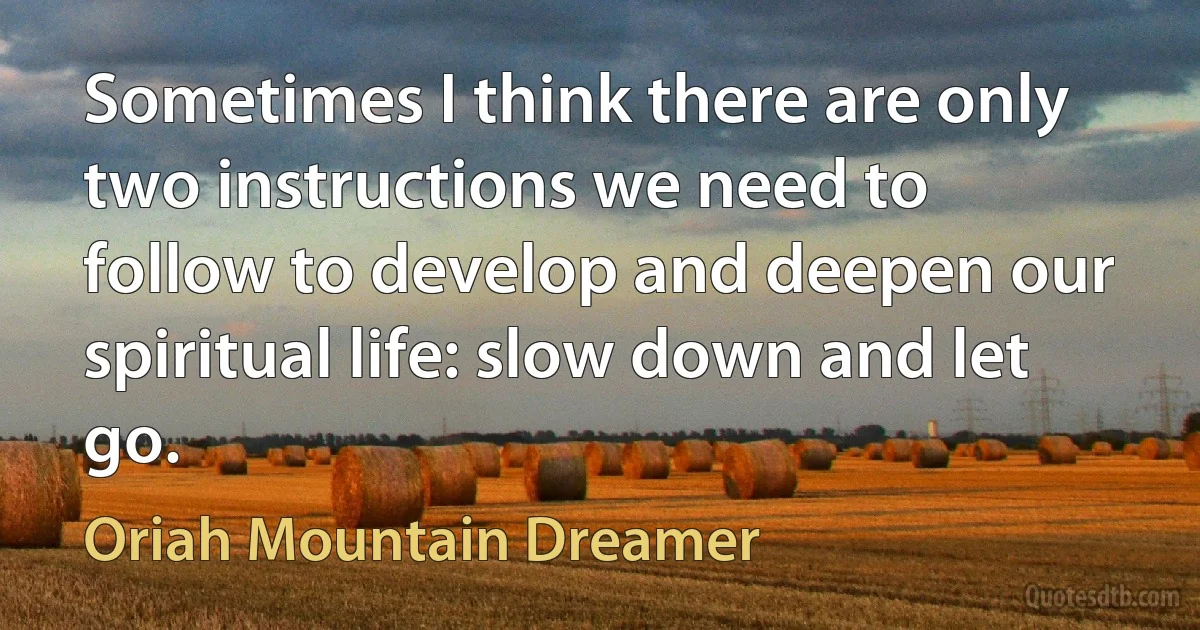 Sometimes I think there are only two instructions we need to follow to develop and deepen our spiritual life: slow down and let go. (Oriah Mountain Dreamer)