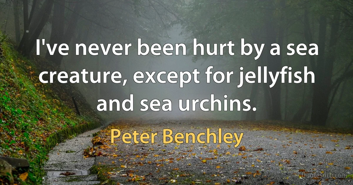 I've never been hurt by a sea creature, except for jellyfish and sea urchins. (Peter Benchley)