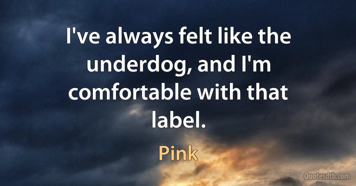 I've always felt like the underdog, and I'm comfortable with that label. (Pink)