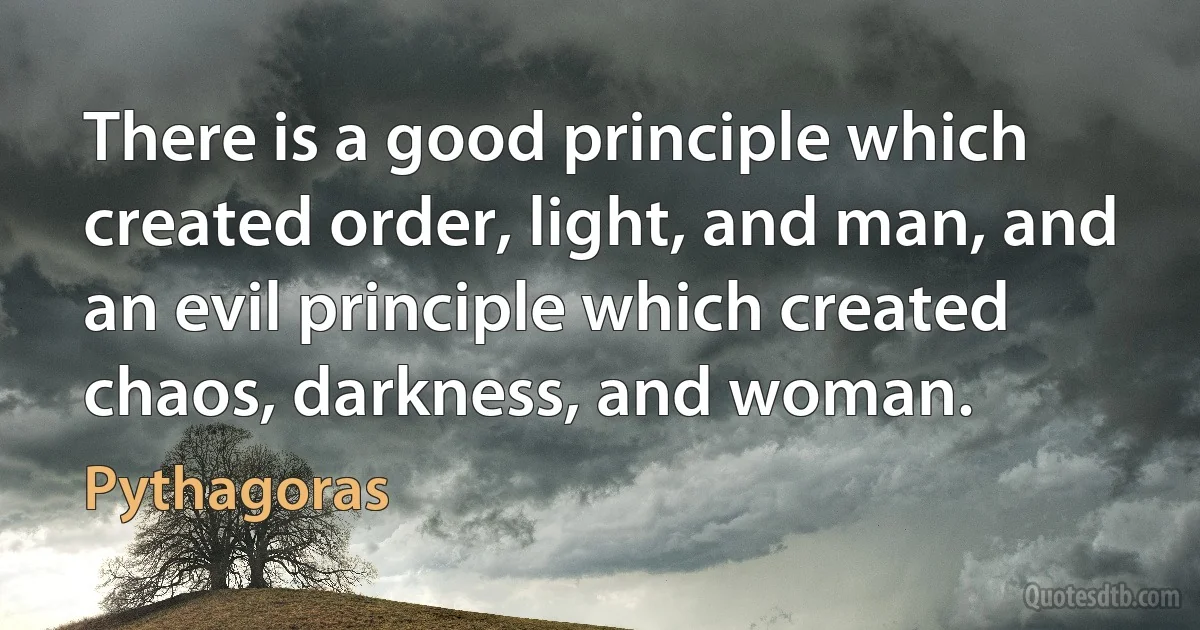 There is a good principle which created order, light, and man, and an evil principle which created chaos, darkness, and woman. (Pythagoras)