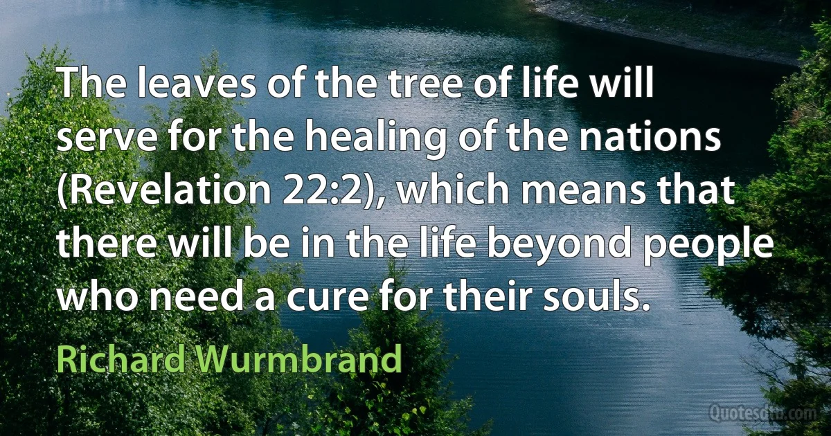 The leaves of the tree of life will serve for the healing of the nations (Revelation 22:2), which means that there will be in the life beyond people who need a cure for their souls. (Richard Wurmbrand)