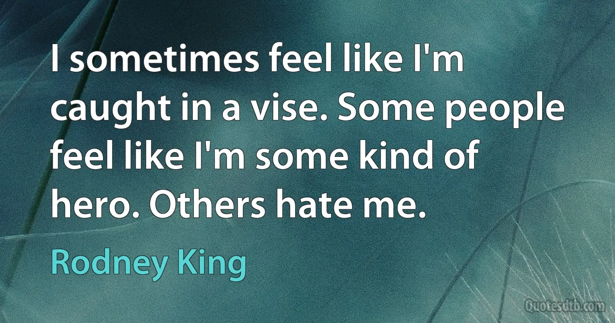 I sometimes feel like I'm caught in a vise. Some people feel like I'm some kind of hero. Others hate me. (Rodney King)