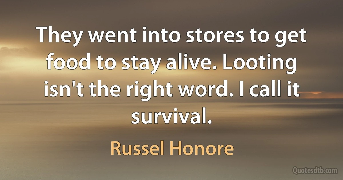 They went into stores to get food to stay alive. Looting isn't the right word. I call it survival. (Russel Honore)