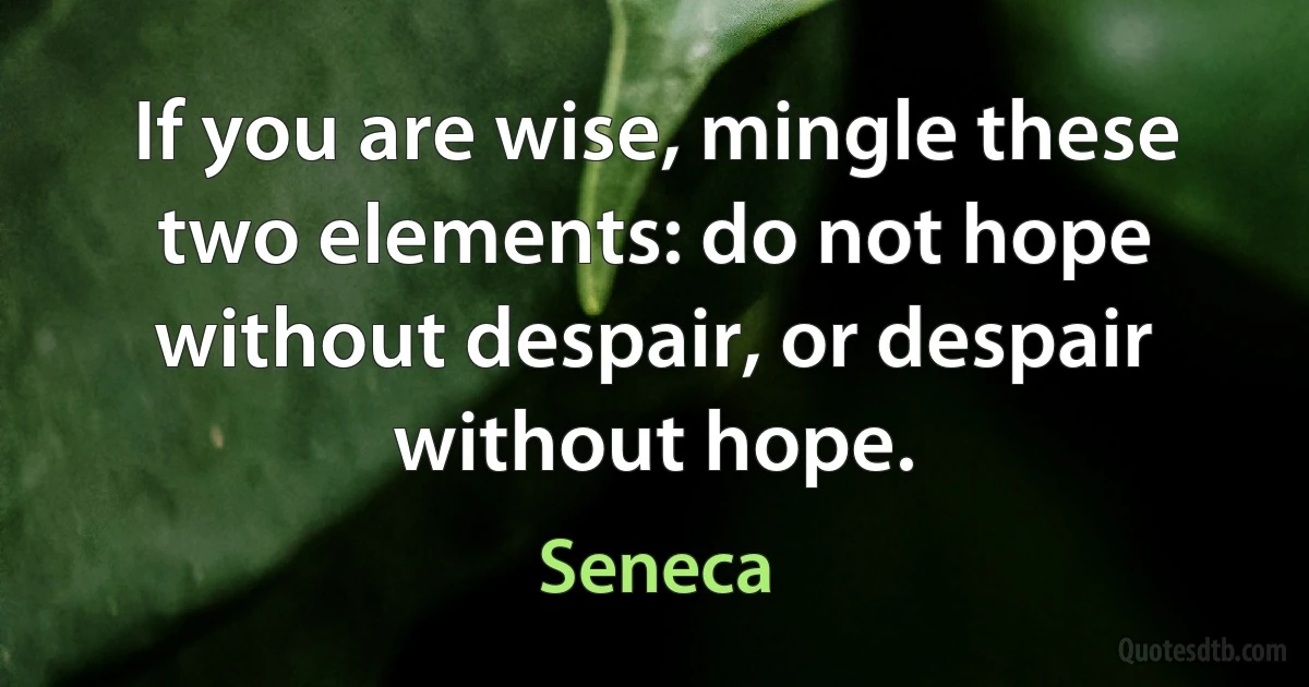 If you are wise, mingle these two elements: do not hope without despair, or despair without hope. (Seneca)