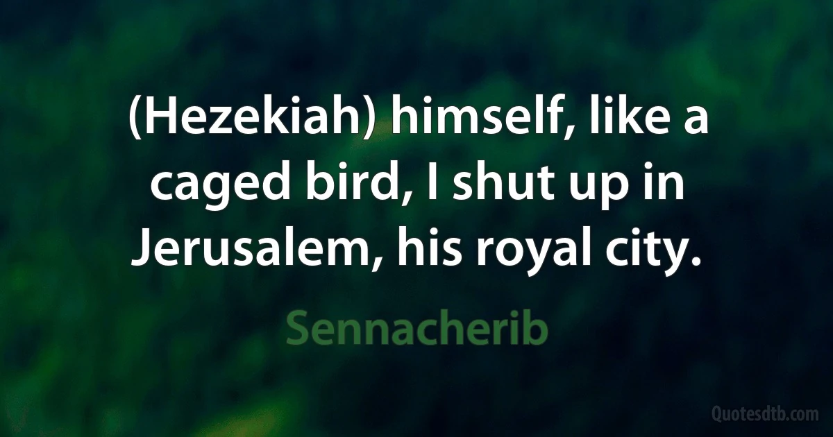 (Hezekiah) himself, like a caged bird, I shut up in Jerusalem, his royal city. (Sennacherib)