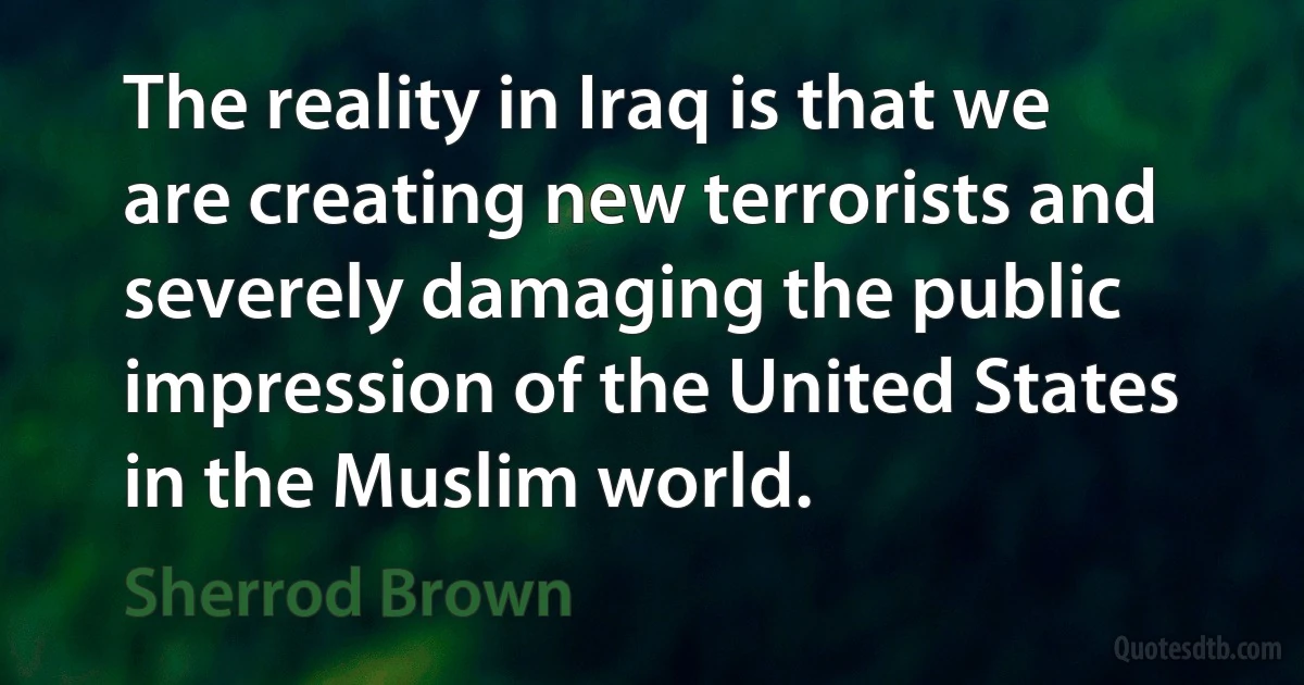 The reality in Iraq is that we are creating new terrorists and severely damaging the public impression of the United States in the Muslim world. (Sherrod Brown)