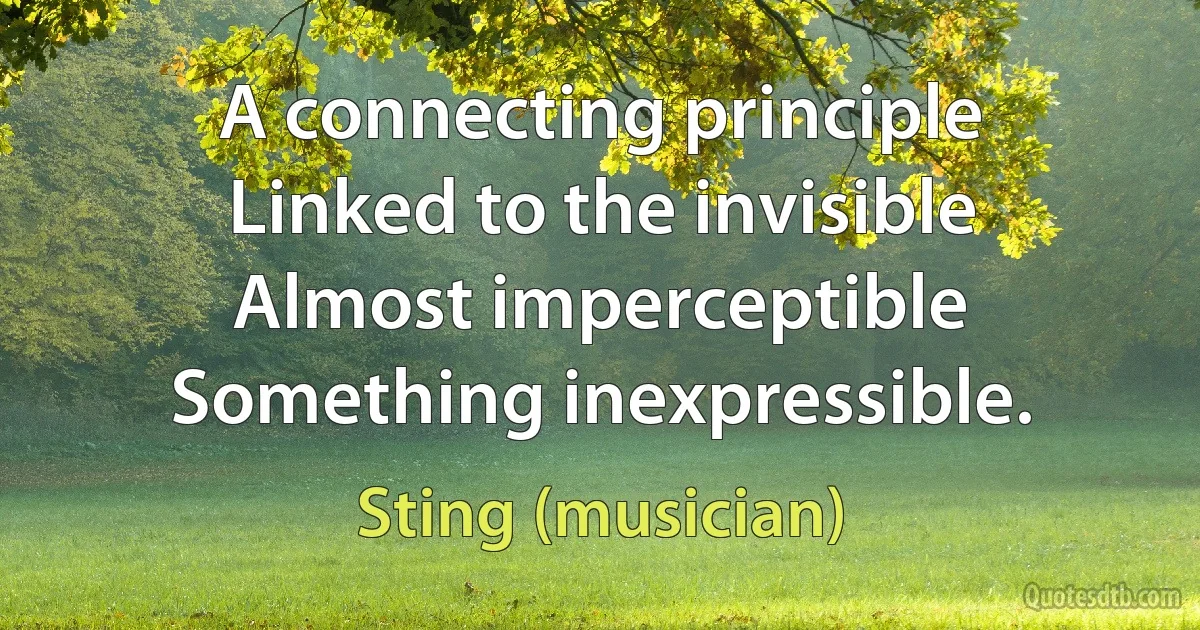 A connecting principle
Linked to the invisible
Almost imperceptible
Something inexpressible. (Sting (musician))