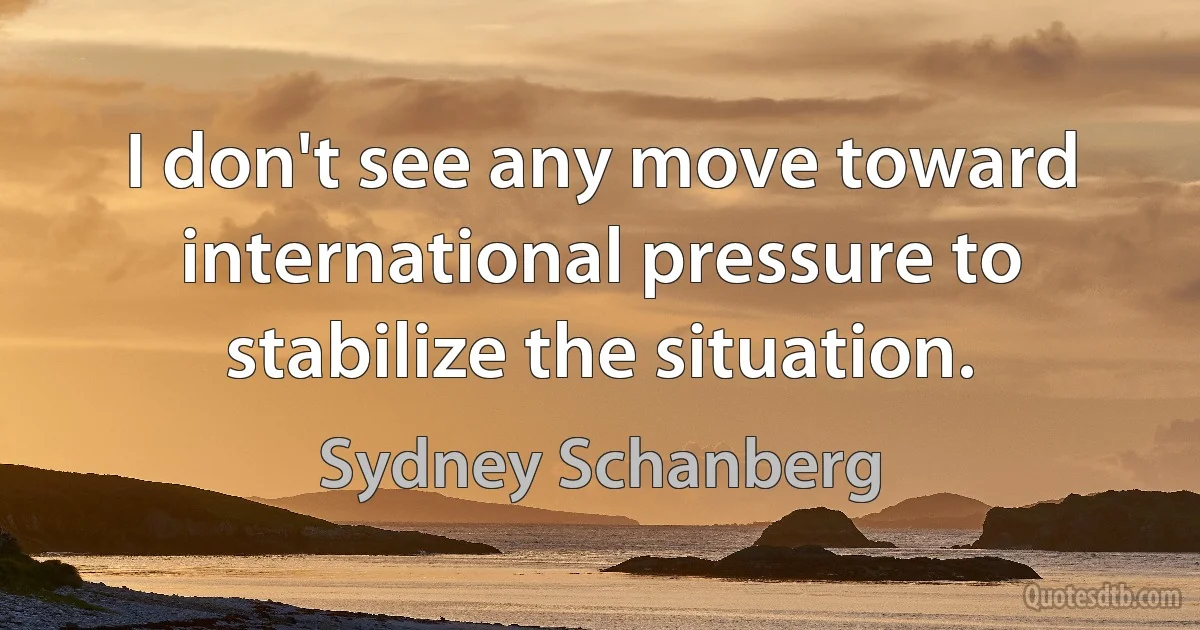 I don't see any move toward international pressure to stabilize the situation. (Sydney Schanberg)