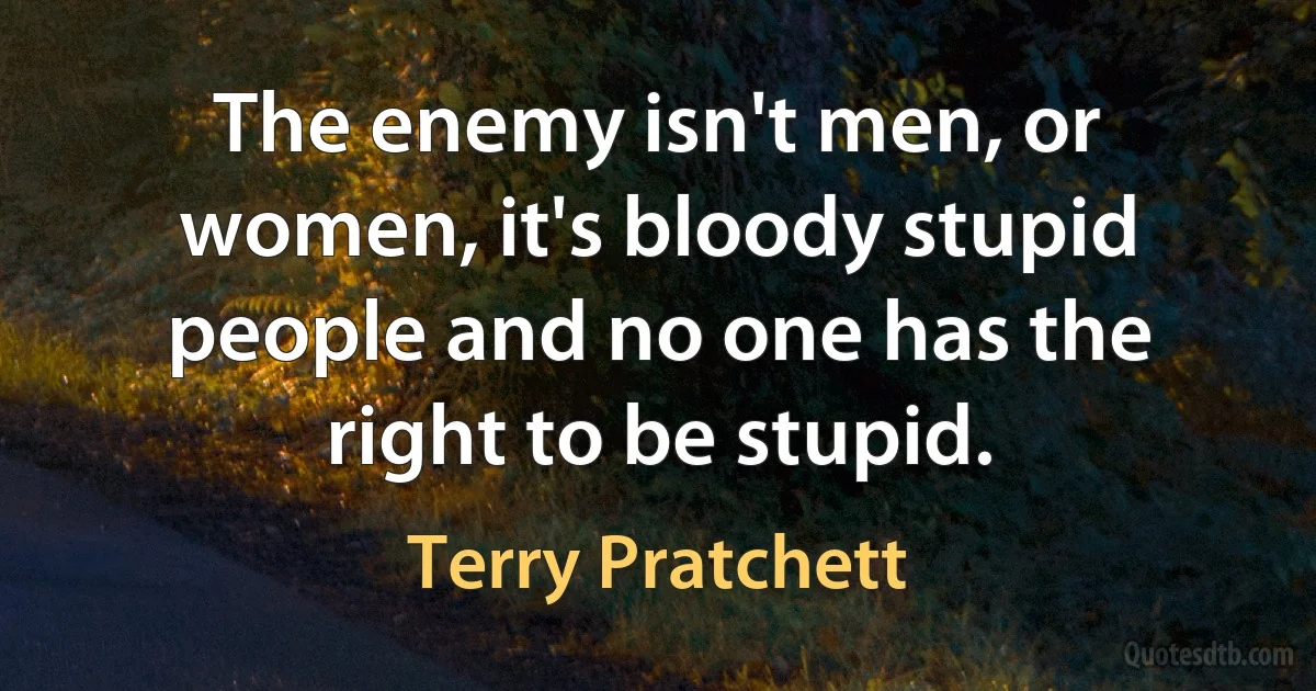 The enemy isn't men, or women, it's bloody stupid people and no one has the right to be stupid. (Terry Pratchett)