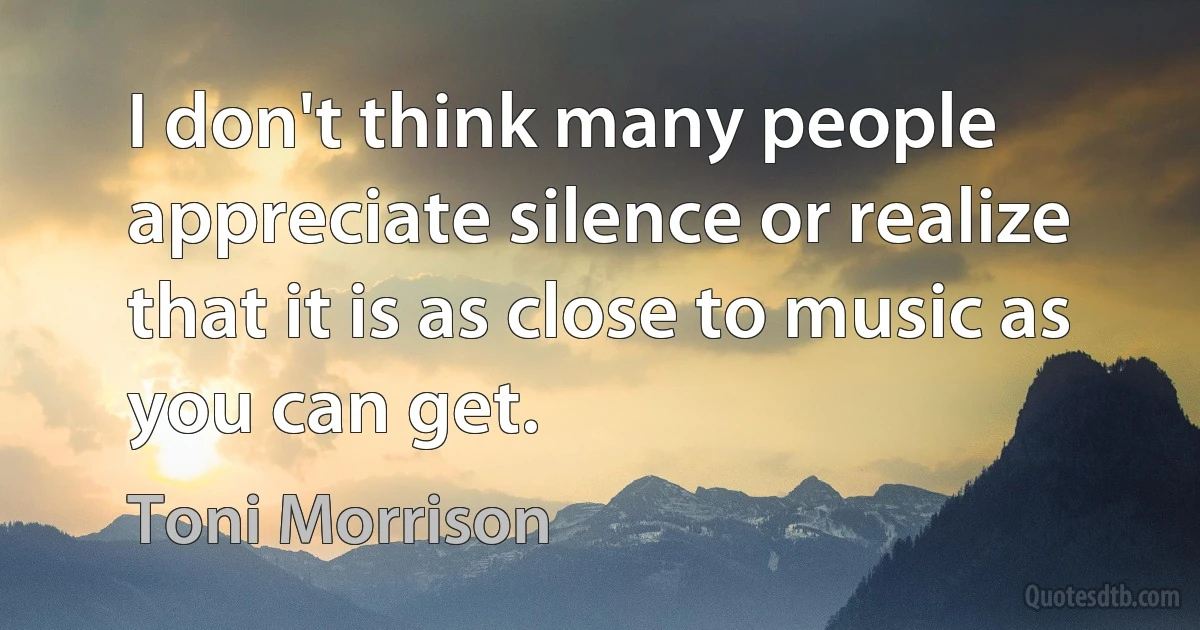 I don't think many people appreciate silence or realize that it is as close to music as you can get. (Toni Morrison)