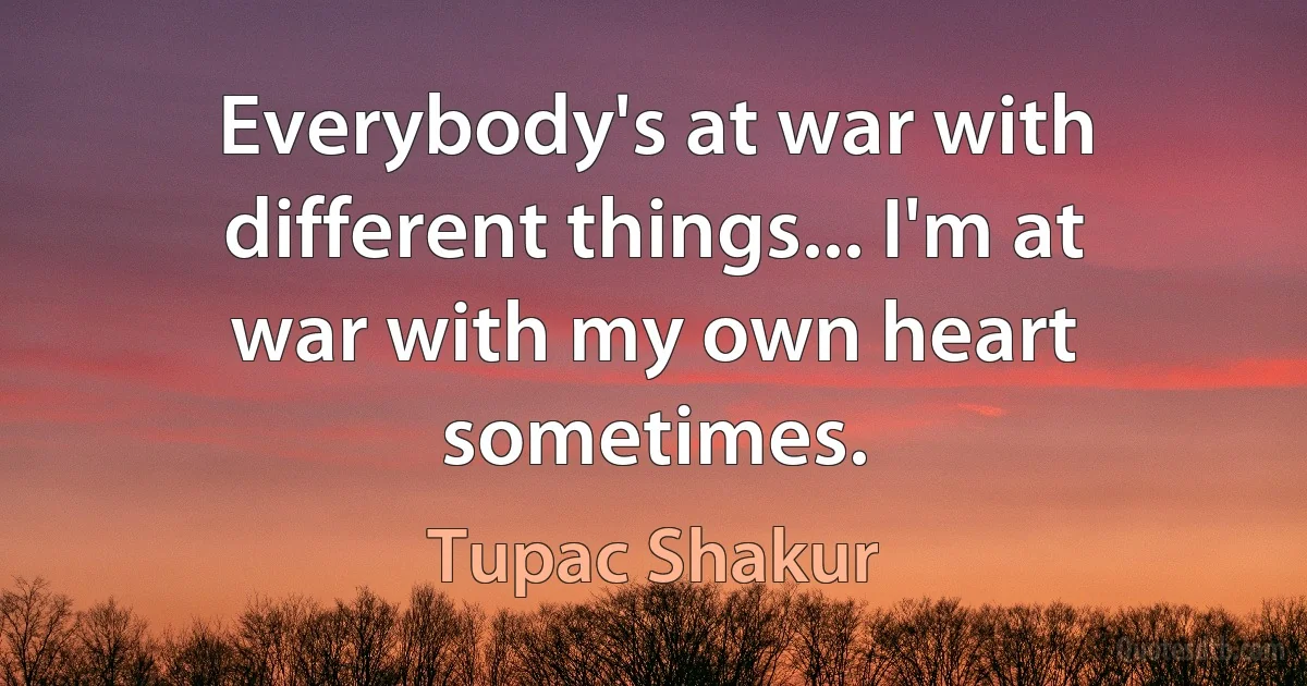 Everybody's at war with different things... I'm at war with my own heart sometimes. (Tupac Shakur)