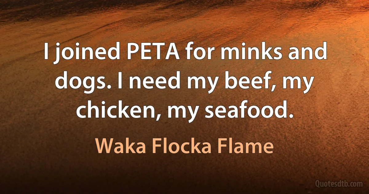 I joined PETA for minks and dogs. I need my beef, my chicken, my seafood. (Waka Flocka Flame)