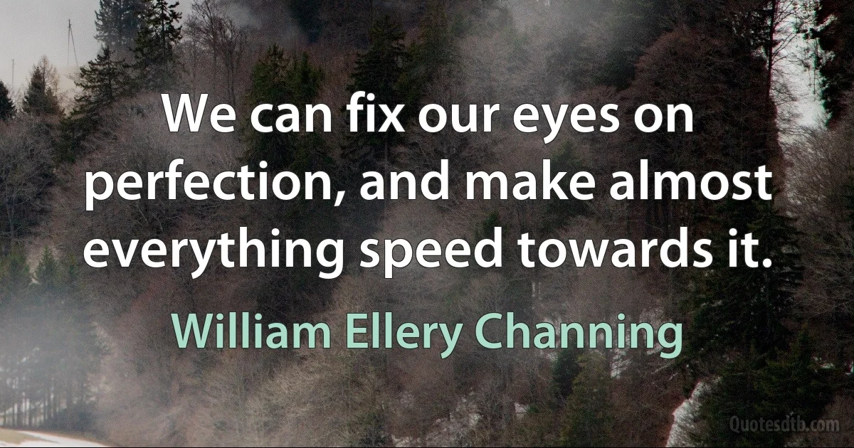 We can fix our eyes on perfection, and make almost everything speed towards it. (William Ellery Channing)