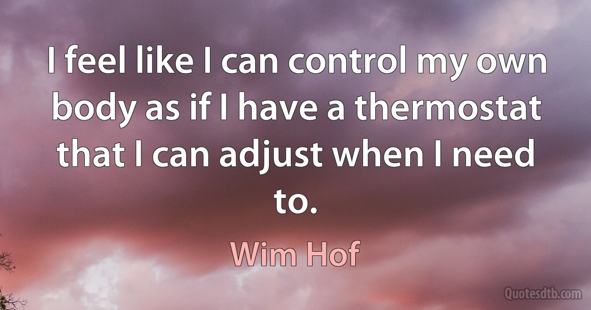 I feel like I can control my own body as if I have a thermostat that I can adjust when I need to. (Wim Hof)