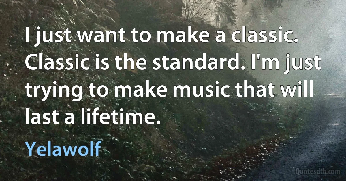 I just want to make a classic. Classic is the standard. I'm just trying to make music that will last a lifetime. (Yelawolf)