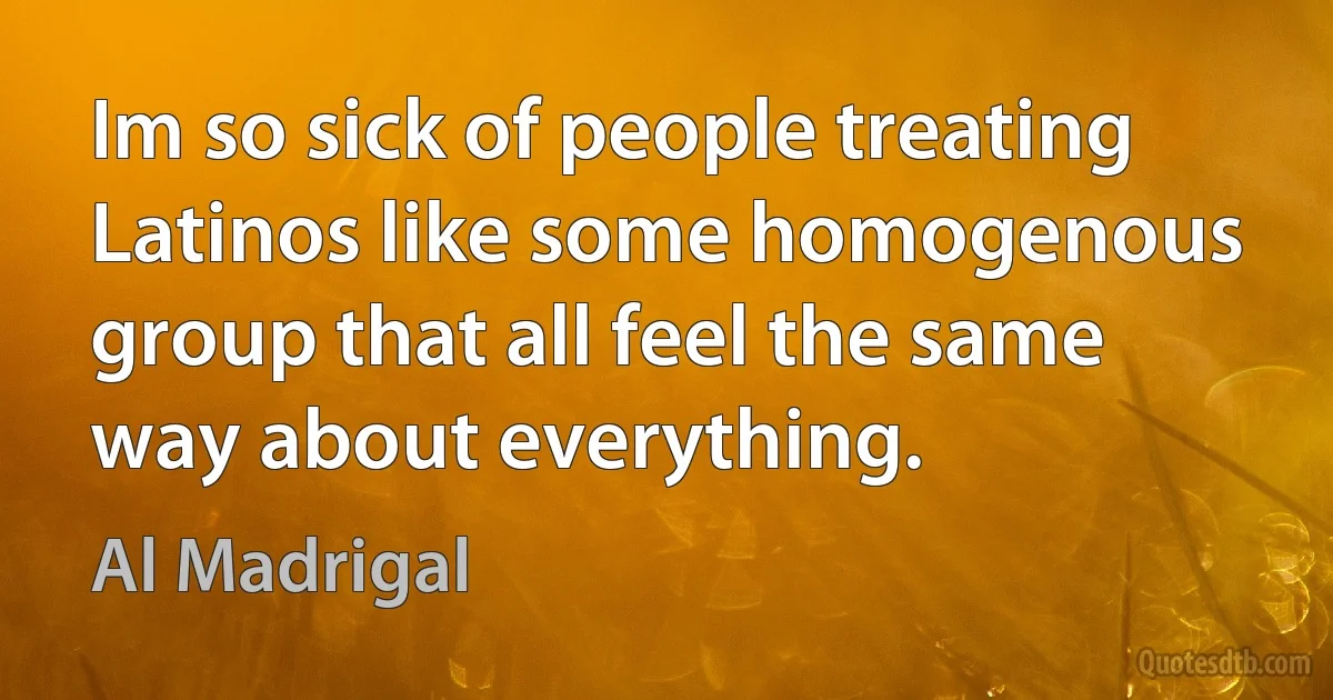 Im so sick of people treating Latinos like some homogenous group that all feel the same way about everything. (Al Madrigal)