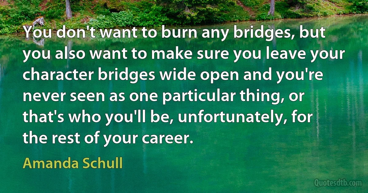 You don't want to burn any bridges, but you also want to make sure you leave your character bridges wide open and you're never seen as one particular thing, or that's who you'll be, unfortunately, for the rest of your career. (Amanda Schull)