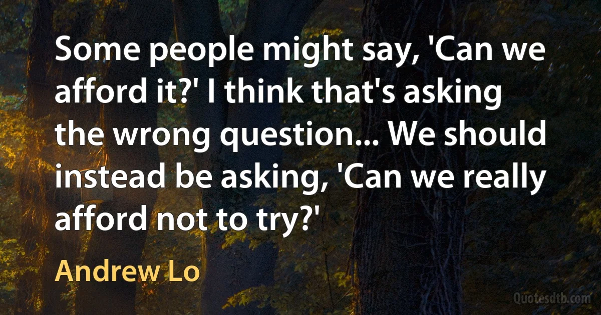 Some people might say, 'Can we afford it?' I think that's asking the wrong question... We should instead be asking, 'Can we really afford not to try?' (Andrew Lo)