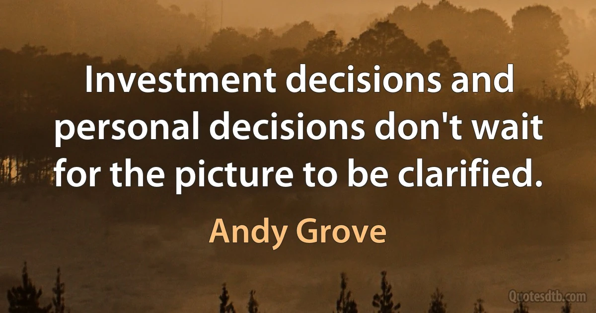 Investment decisions and personal decisions don't wait for the picture to be clarified. (Andy Grove)