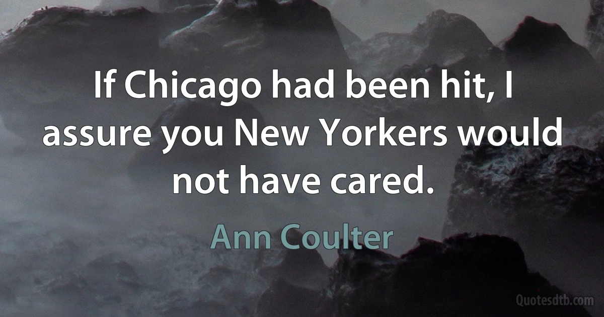 If Chicago had been hit, I assure you New Yorkers would not have cared. (Ann Coulter)