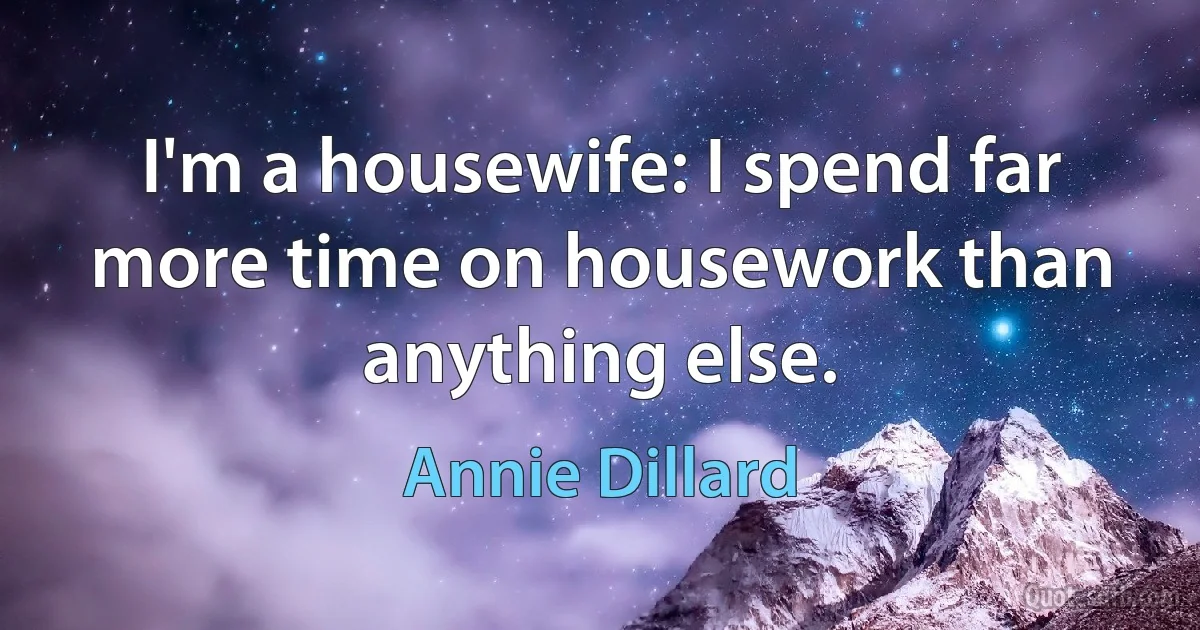 I'm a housewife: I spend far more time on housework than anything else. (Annie Dillard)