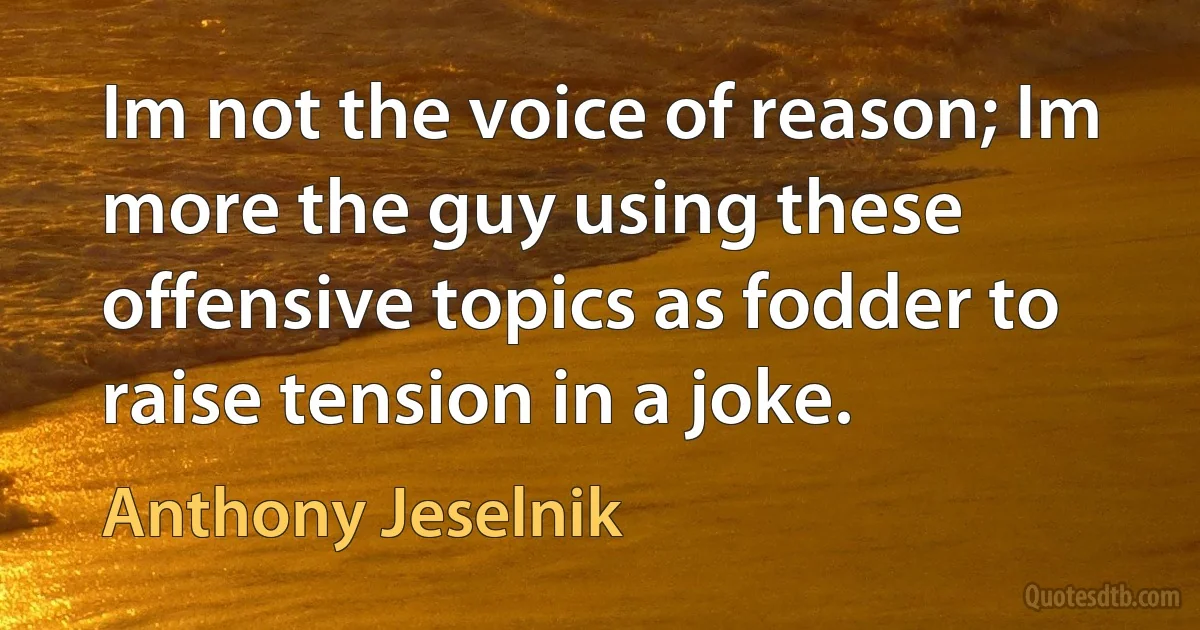 Im not the voice of reason; Im more the guy using these offensive topics as fodder to raise tension in a joke. (Anthony Jeselnik)