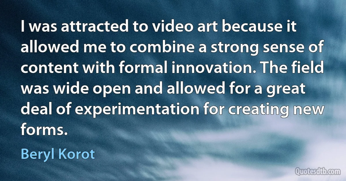 I was attracted to video art because it allowed me to combine a strong sense of content with formal innovation. The field was wide open and allowed for a great deal of experimentation for creating new forms. (Beryl Korot)