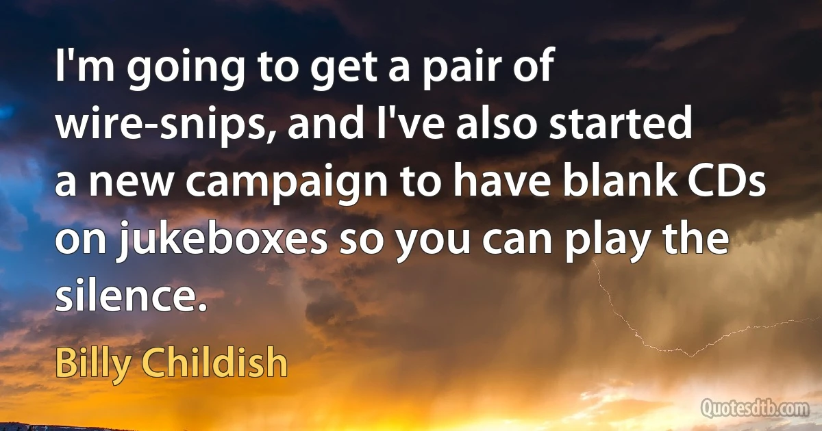 I'm going to get a pair of wire-snips, and I've also started a new campaign to have blank CDs on jukeboxes so you can play the silence. (Billy Childish)