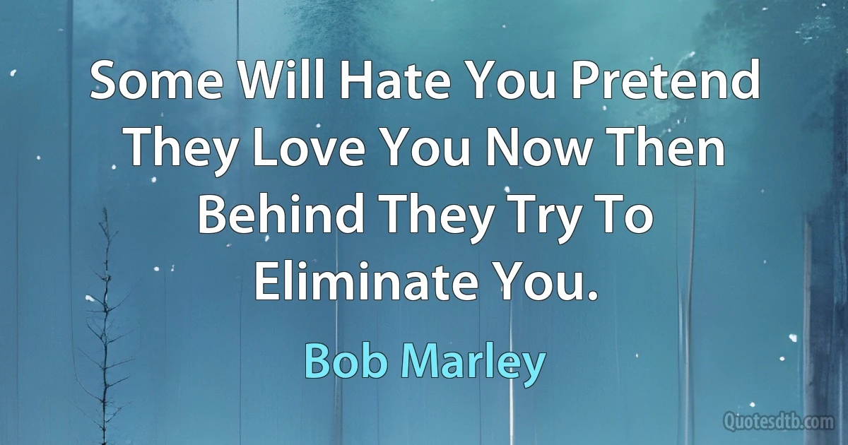 Some Will Hate You Pretend They Love You Now Then Behind They Try To Eliminate You. (Bob Marley)