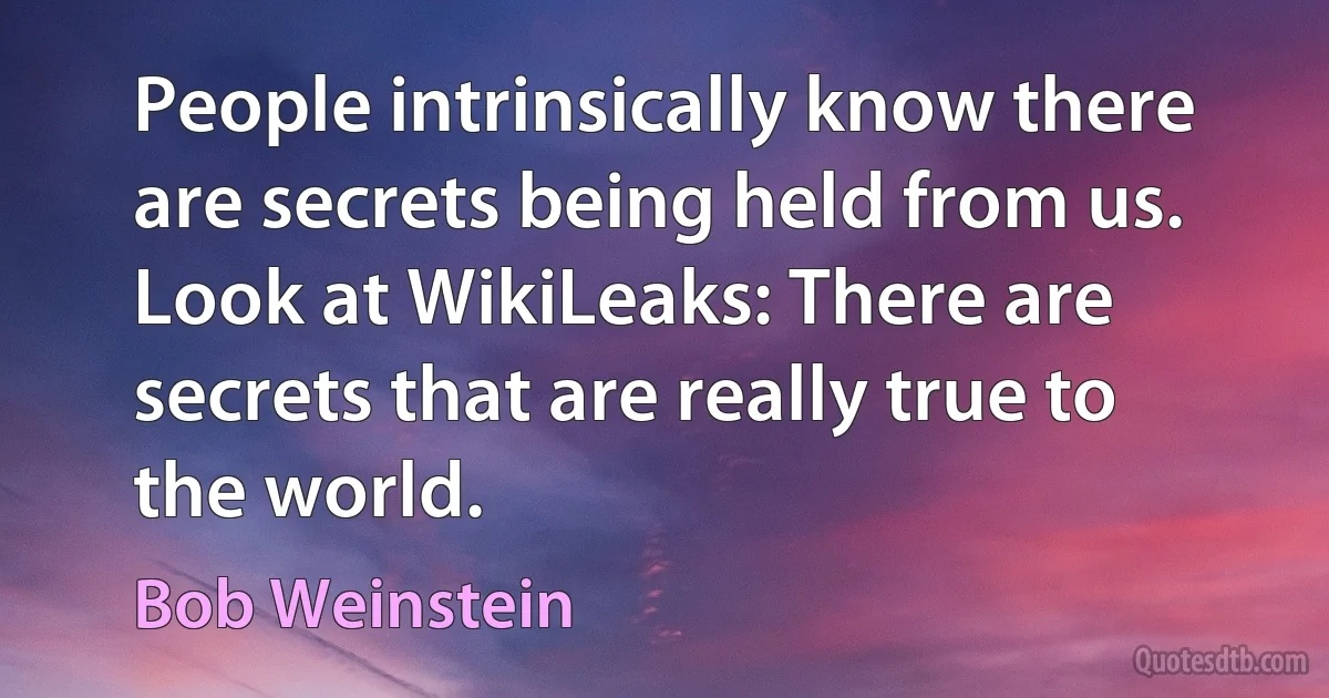 People intrinsically know there are secrets being held from us. Look at WikiLeaks: There are secrets that are really true to the world. (Bob Weinstein)