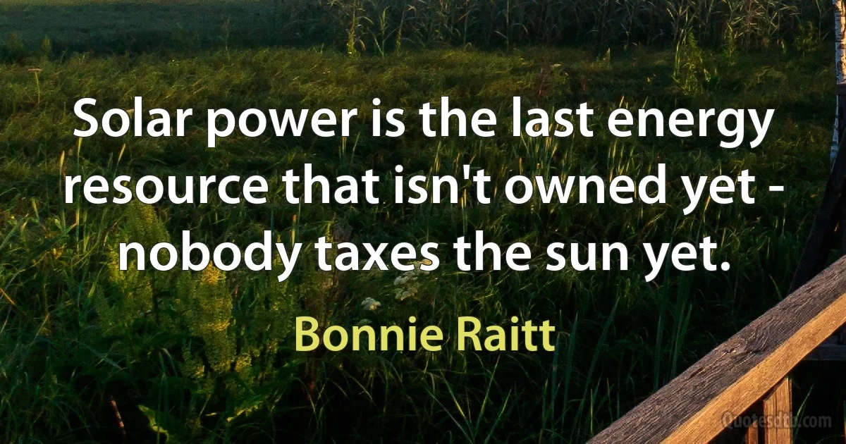 Solar power is the last energy resource that isn't owned yet - nobody taxes the sun yet. (Bonnie Raitt)