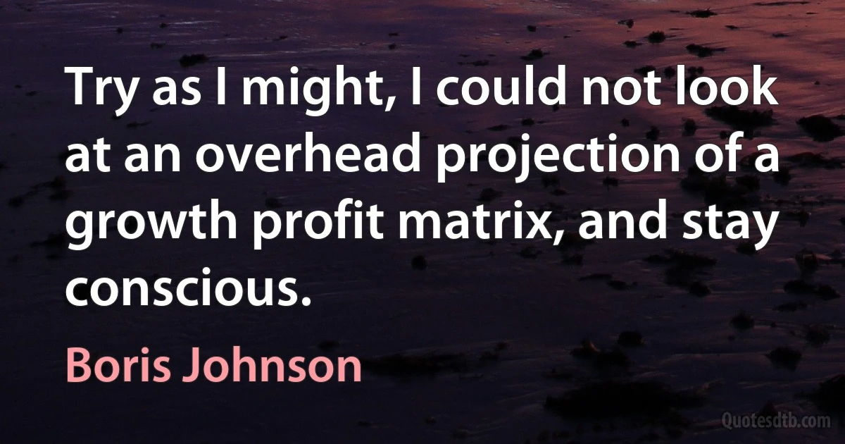 Try as I might, I could not look at an overhead projection of a growth profit matrix, and stay conscious. (Boris Johnson)