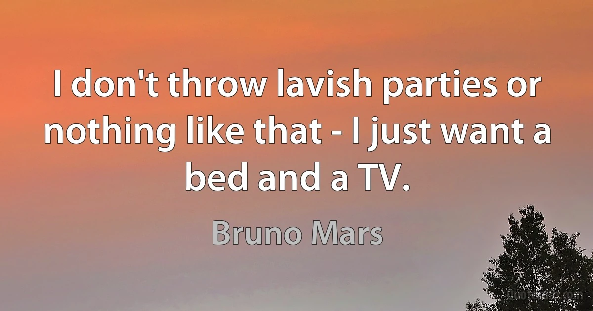 I don't throw lavish parties or nothing like that - I just want a bed and a TV. (Bruno Mars)