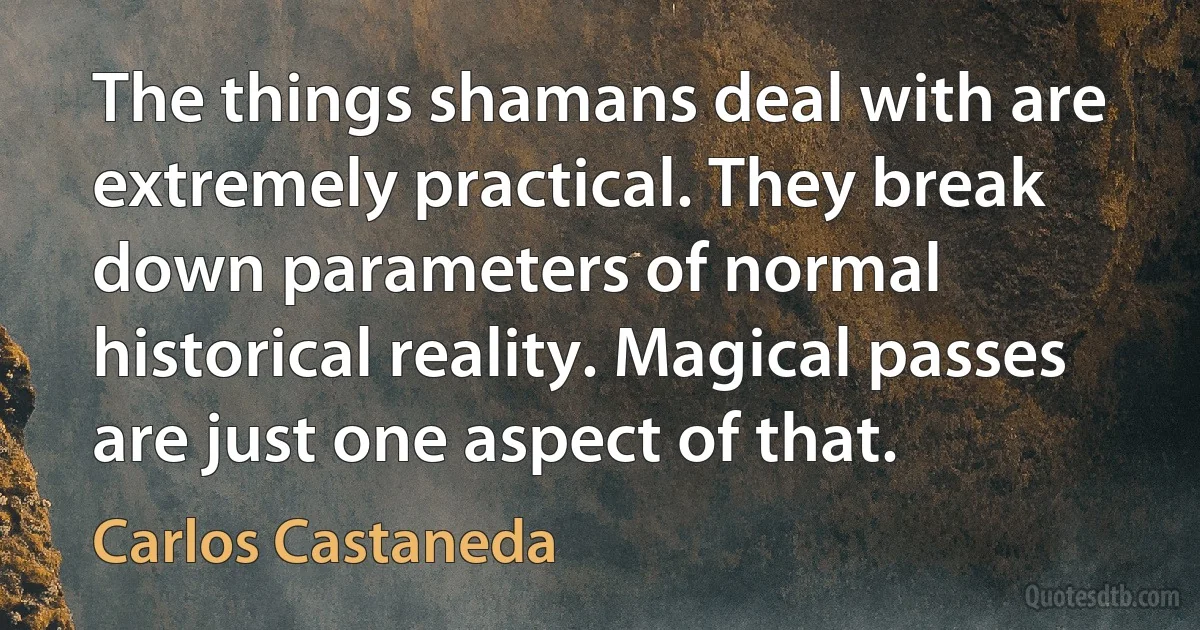 The things shamans deal with are extremely practical. They break down parameters of normal historical reality. Magical passes are just one aspect of that. (Carlos Castaneda)