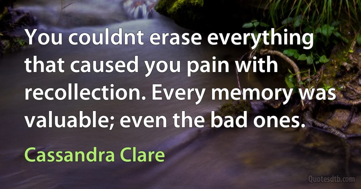 You couldnt erase everything that caused you pain with recollection. Every memory was valuable; even the bad ones. (Cassandra Clare)