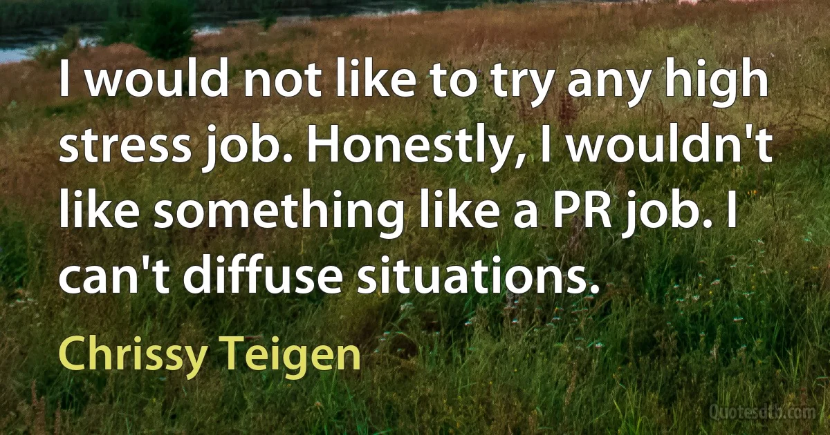 I would not like to try any high stress job. Honestly, I wouldn't like something like a PR job. I can't diffuse situations. (Chrissy Teigen)