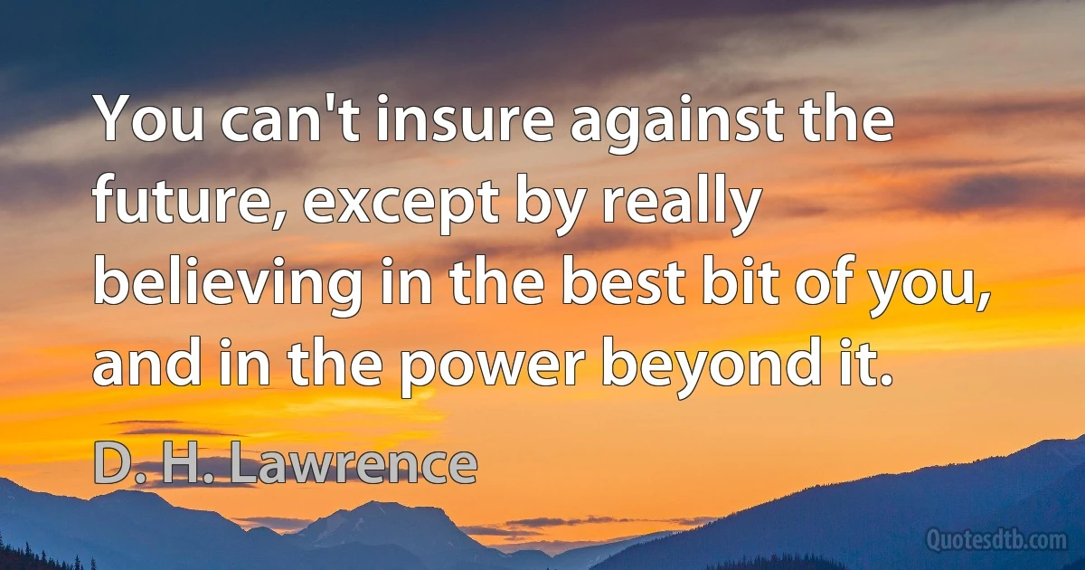 You can't insure against the future, except by really believing in the best bit of you, and in the power beyond it. (D. H. Lawrence)