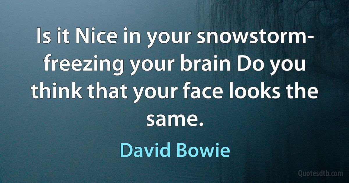 Is it Nice in your snowstorm- freezing your brain Do you think that your face looks the same. (David Bowie)