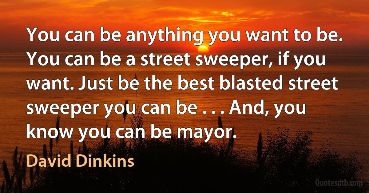 You can be anything you want to be. You can be a street sweeper, if you want. Just be the best blasted street sweeper you can be . . . And, you know you can be mayor. (David Dinkins)