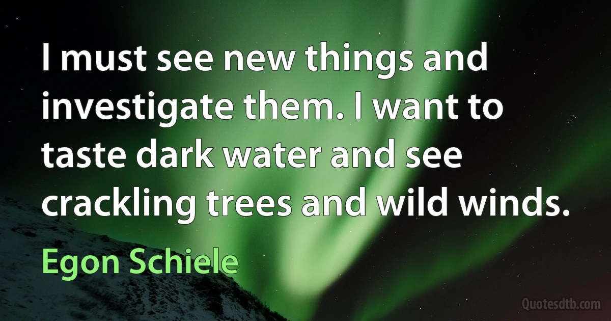 I must see new things and investigate them. I want to taste dark water and see crackling trees and wild winds. (Egon Schiele)